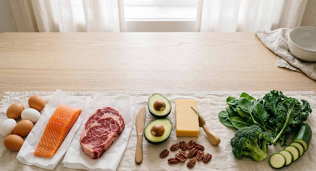 Keto food list — keto foods sorted into protein, fat and low-carb vegetable groups