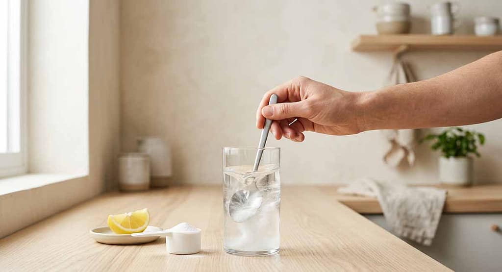 Best keto electrolyte powder — sugar-free electrolyte powder being stirred into a glass of water