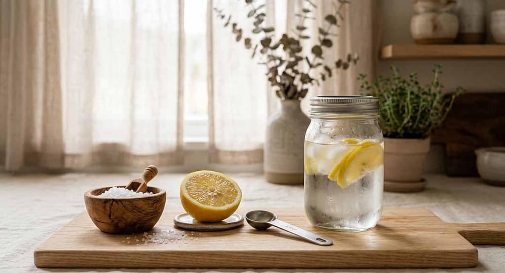 Homemade DIY keto electrolyte drink with salt, lemon and magnesium