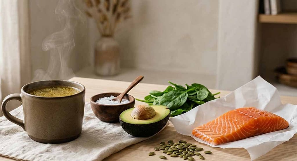 Keto flu prevention foods — sodium, potassium and magnesium sources