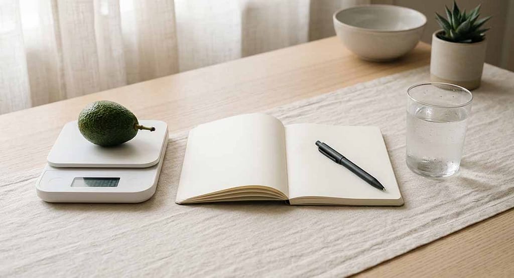 Calculating keto macros with a food scale and notepad
